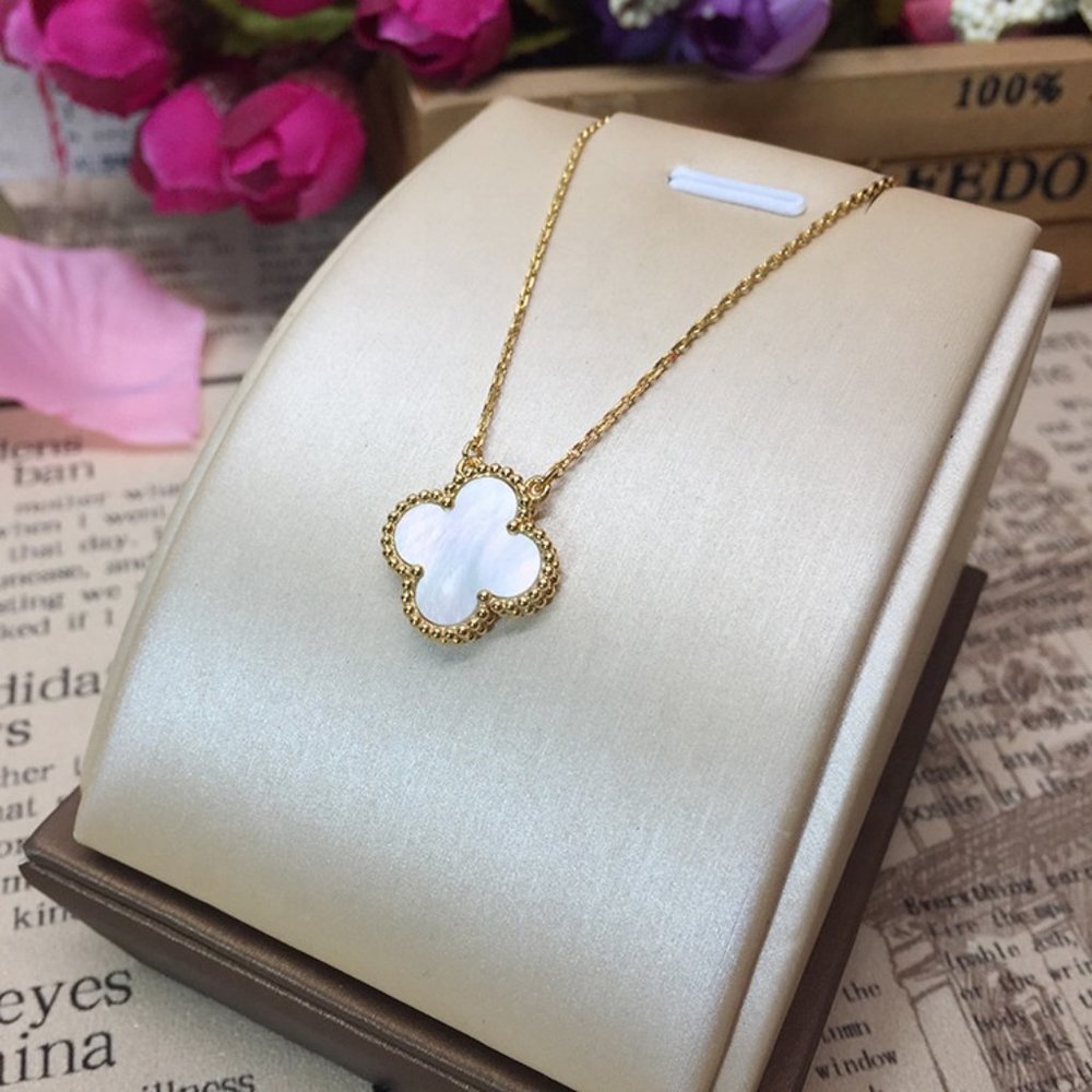 925 Silver Four Leaf Clover Necklace - Gold - Picture 2 of 3